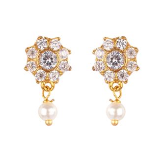 Hikaro Hikaro Indian Bollywood Designer 18 k Gold Plated Traditional CZ Stud Earrings Jewelry for Women and Girls, White