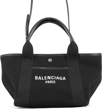 Balenciaga Black Canvas Leather Handbag Tote Bag (Pre-Owned)