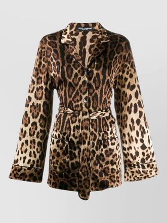 Dolce & Gabbana silk leopard-print belted long-sleeve blouse
