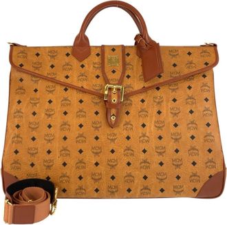 MCM Mcm Brown Leather Boston Bag Shoulder Bag (Pre-Owned)