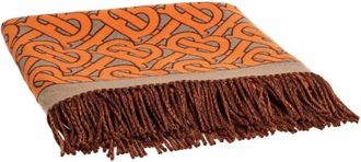 Burberry Orange & Archive Beige TB Monogram Cashmere Throw