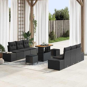 vidaXL Conjunto De Sof&aacute; De Jard&iacute;n Con Coj&iacute;n 9 Pcs Negro Polirat&aacute;n Vidaxl
