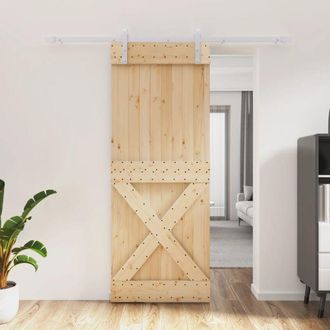 vidaXL Furniture Limited - Puerta Corredera Con Herrajes Madera Maciza