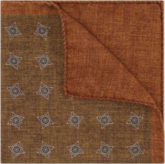 Reiss Mens Corrado Burnt Orange Silk Diamond Medallion-print Pocket Square, One Size, Dark