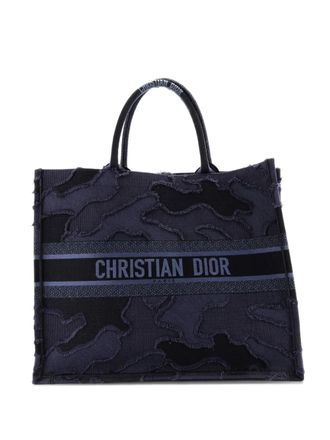Dior Book Camouflage Embroidered Canvas Large tote bag - Blu