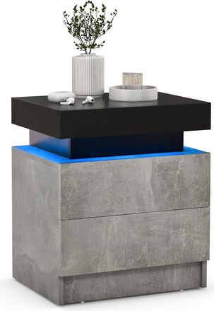 Costway Costway - Mesitas De Noche Con Luces Led, Mesillas De Noche Con 2 Cajones De Almacenamiento, Mesa De Centro Moderna Con Acabado Brillante Y Textura De