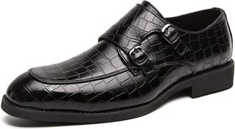 Generic Formal Oxford Shoes for Men Slip On Monk Strap Apron Toe PU Leather Slip Resistant Rubber Sole Low Top Anti-Slip Non Slip Casual(Black,9.5 UK)