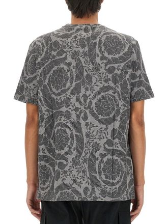 Versace Baroque Logo Cotton T-Shirt - Gray