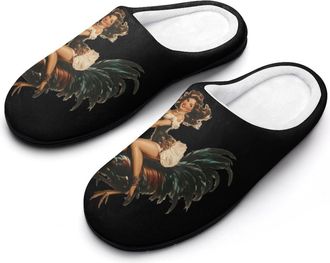 Generic Pinup Ridding on Rooster Mens House Slippers Memory Foam Washable Cotton Slip on Home Shoes