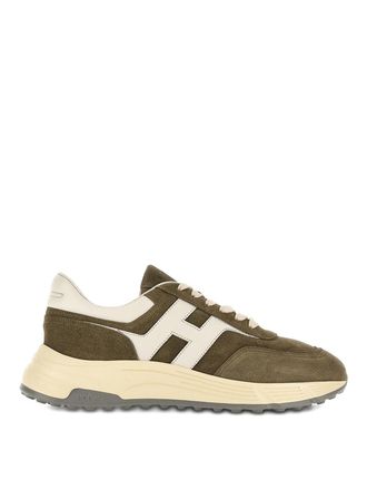 Hogan Hiperlight Sneakers In Green Olive Leather