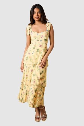 Oasis Petite Tie Shoulder Midi Dress in Lemon at Nordstrom, Size 10P
