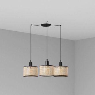 Faro Barcelona Mambo Lámpara colgante negra/ratán ø210 3L 64314-47-3L