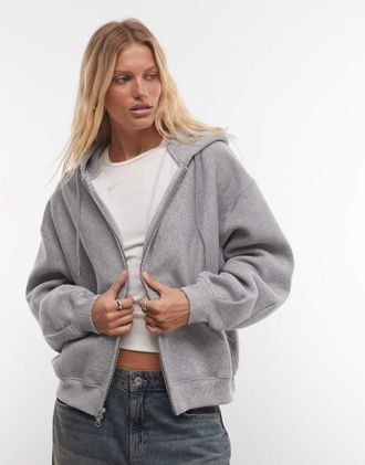 Nike Studio Fleece felpa con cappuccio oversize pesante con zip intera e retro plissettato, grigio scuro