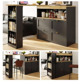 Matteo 360&deg; Swivelling L-Shaped Bar Table - Black MDF Storage Unit