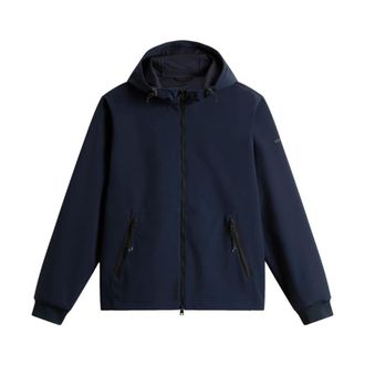 Woolrich Light Jackets, male, Blue, Size: S Blue Zip Hooded Sweater