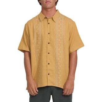 Billabong Cordoba Regular Fit Hibiscus Short Sleeve Knit Button-Up Shirt in Wild Honey at Nordstrom, Size Medium