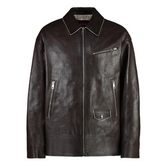 Gucci Jassen, Heren, Bruin, L, Leer, Kalfsleren Jas