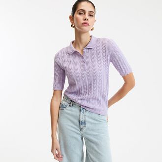 La Redoute Collections Katoenen trui met polokraag, fijn opengewerkt breisel