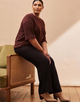 Live Unlimited London Womens Chocolate Brown Short Sleeve Knit Jumper - Size: 28