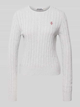 Review Strickpullover mit Zopfmuster und Label-Stitching in Hellgrau Melange, Gr&ouml;&szlig;e XL