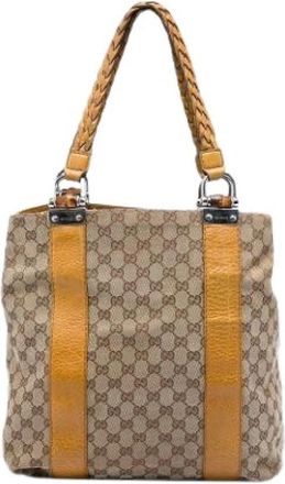 Gucci Pre-owned Canvas Tote Bag - Dames - Vintage Shopper - Beige - ONE Size - Leer - Vintage