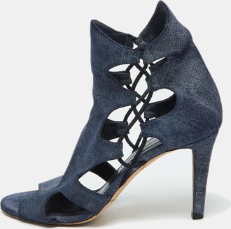 Jimmy Choo London Blue Denim Fabric Cutout Gladiator Sandals