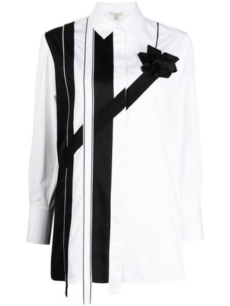 Shiatzy Chen ribbon-splicing cotton shirt - women - Cotton - 40 - White