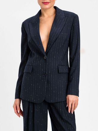 Twin-Set Blazer corto gessato in misto viscosa con fili di lurex