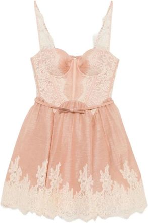 Zimmermann Kleedjes, Dames, Roze, M, Linnen, Valiant kanten mini-jurk