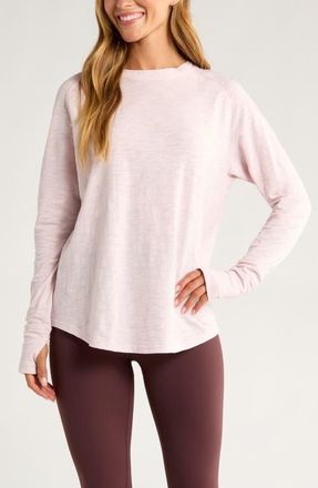 Zella Relaxed Washed 2.0 Long Sleeve Slub Tee in Pink Ice at Nordstrom, Size X-Small