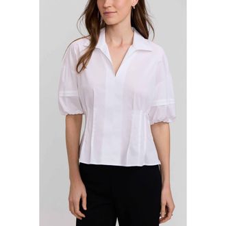 Foxcroft Lucia Puff Sleeve Popover Shirt in White at Nordstrom, Size X-Large