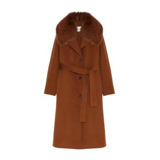 Yves Salomon Belted Coats, female, Brown, S, Caramel Coat with Fur Collar