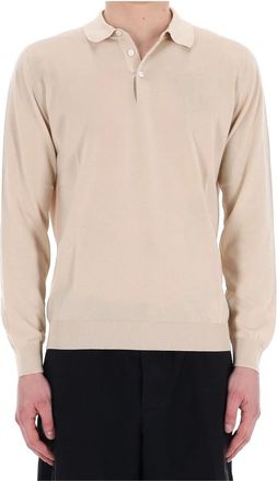 Drumohr Beige Polo Met Lange Mouwen - Heren - Polos - Beige - 2XL - Katoen - Tops