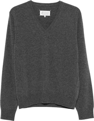 Maison Margiela Jersey de cuello pico de lana virgen - Knitwear - Mujer - Gris - S