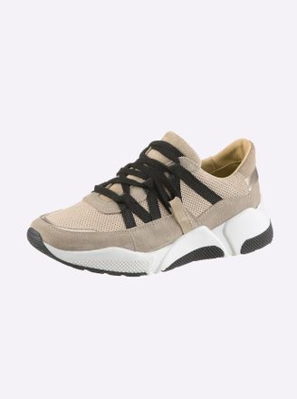 Heine Sneaker HEINE, Damen, Gr. 36, taupe, schwarz, Leder, Rindsleder, Schuhe Sneaker