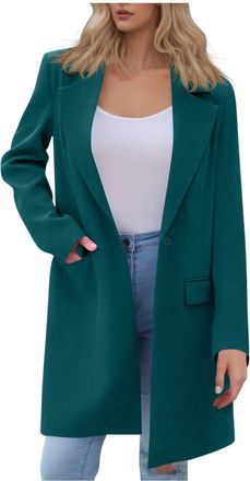 Generic Mid Length Blazers for Women Elegant Loose Blazers Suit Long Sleeve Office Work Formal Jacket Casual Street Trench Coat Single Breasted Cardigan with 