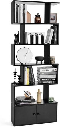 Costway Costway - Librer&iacute;a, Estanter&iacute;a En Forma De S De 6 Niveles Con Puertas, Estantes Decorativos De Madera Para Sal&oacute;n, Dormitorio, Oficina, 70 X 23 X 183 C