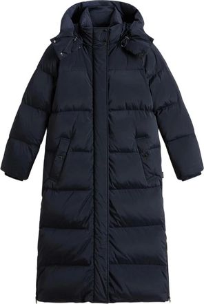 Woolrich Jassen, Dames, Blauw, S, Blauwe Donsjas Waterafstotend Windbestendig