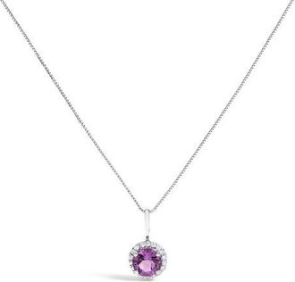 House of Brilliance 10K Gold Gemstone and 1/10 Cttw Diamond Accent Halo Pendant Necklace in White | Purple Amethyst at Nordstrom