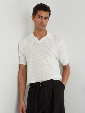 Reiss White Textured-knit Open-collar Polo Shirt, Xxl