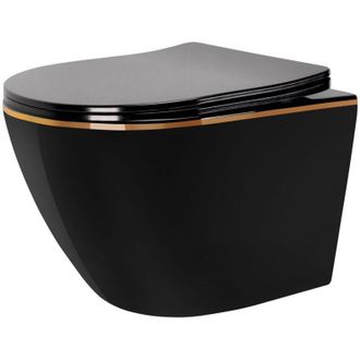 Rea Rea - Taza De Inodoro Wc Carlo Mini Rimless Duroplast Flat Negro Oro Edge
