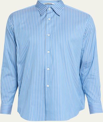 Auralee Mens Stripe Cotton and Silk Button-Down Shirt