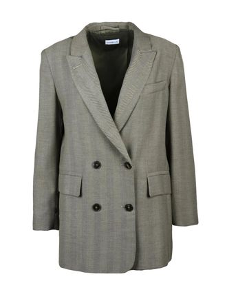 Marella Green Virgin Wool-Blend Double-Breasted Blazer