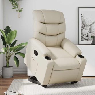 vidaXL Vidaxl - Sill&oacute;n Reclinable Elevable El&eacute;ctrico De Cuero Sint&eacute;tico Crema