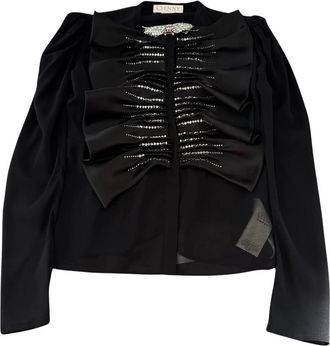 Genny Folds Strass Shirt - Dames - Blouses & Shirts - Zwart - Maat: XS Chiffon
