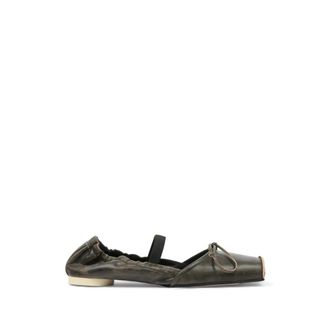 Maison Margiela Flat Sandals, female, Black, Size: 9 US Square-toe Leather Ballerina Flats