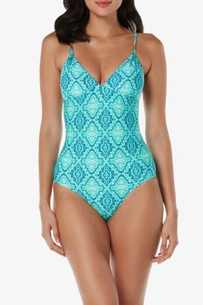 Helen Jon Tie Back One-Piece in Marbella Tile at Nordstrom, Size X-Large