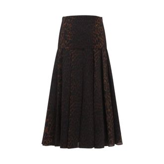 Balenciaga Midi Skirts, female, Brown, Size: 2XS Leopard Print Pleated Midi Skirt