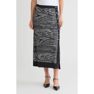 Misook Abstract Animal Print Soft Knit Straight Skirt in Black/white at Nordstrom, Size Xx-Large