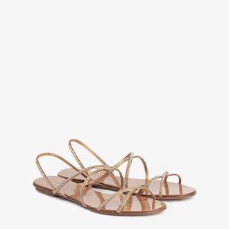 Pedro Garcia Criss-cross sandal with Swarovski crystals in gold satin | Esme | Essentials collection | PEDRO GARCIA